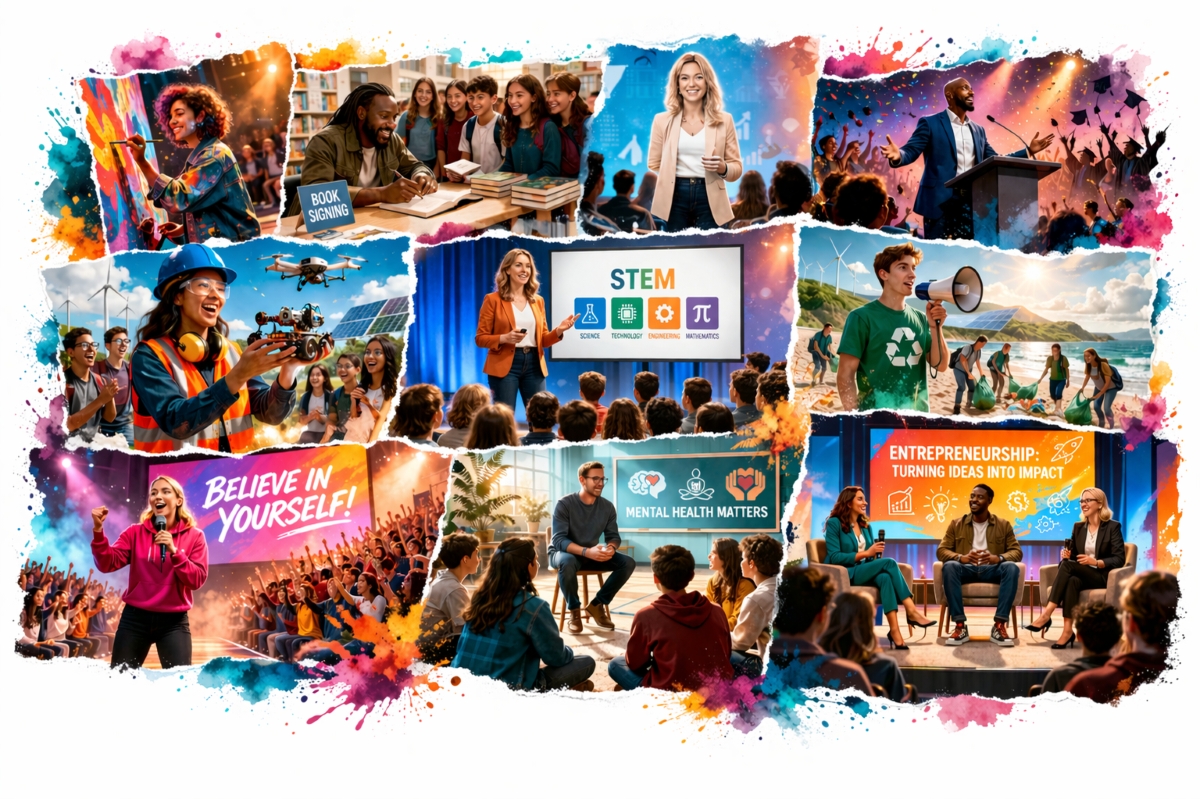 School speakers in assembly illustration